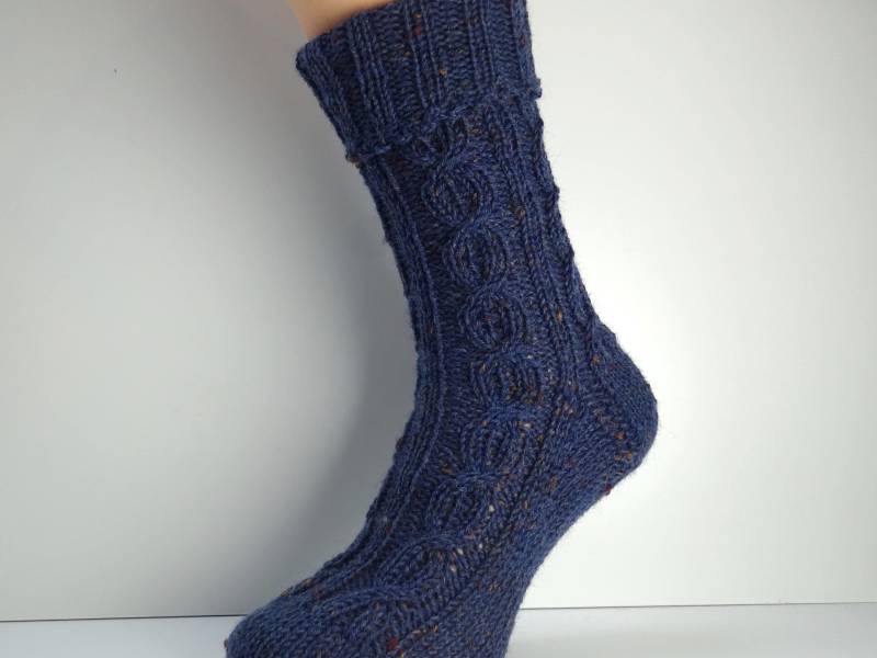 Dicke Socken "Ösenzopf", Blau-Tweed, 39/40 Dicke Socken "Ösenzopf", Blau-Tweed, 39/40 von WoolyWhisper