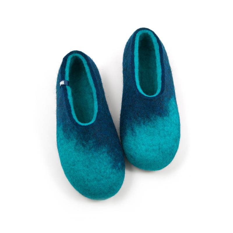 Blaue Gefilzte Wolle Hausschuhe Frauen Gemütliche Merino Clogs von Wooppers