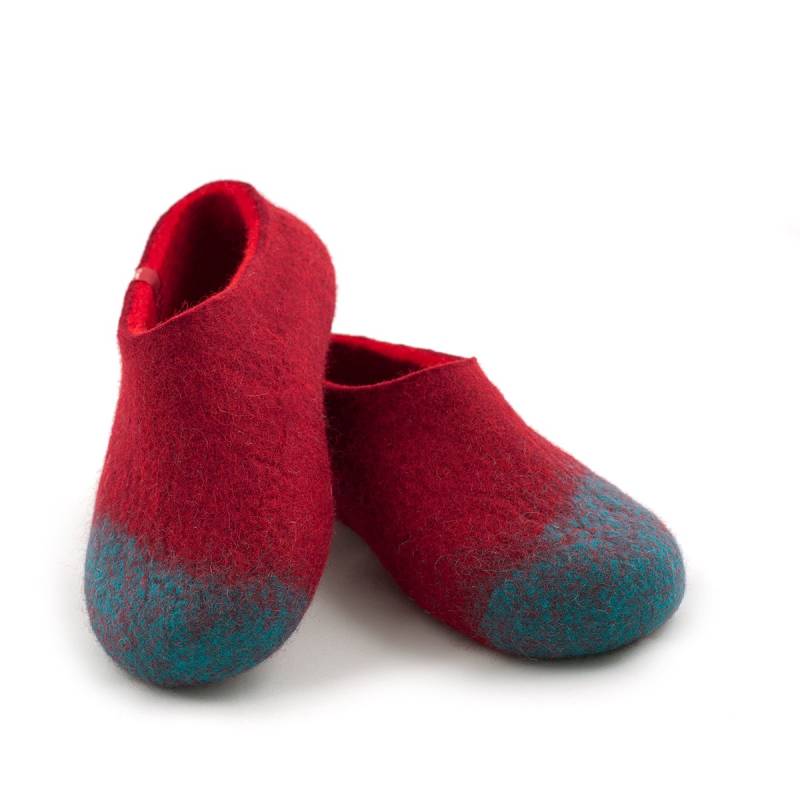 Rot & Blau Merino Wolle Hausschuhe Frauen Gefilzte Clogs von Wooppers