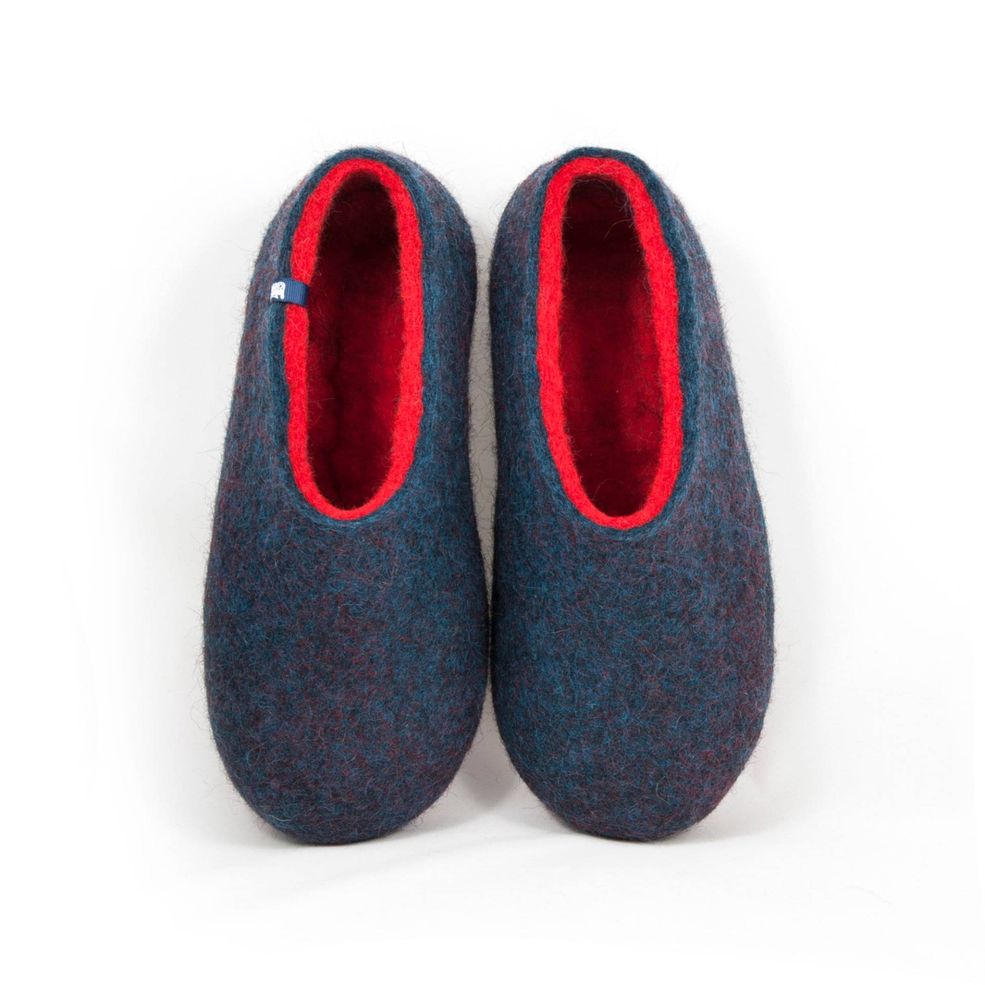 Hausschuhe Aus Wolle, Damenhausschuhe, Blau - Rote Filzschuhe, Hinten Hoch Oder Tief von Wooppers