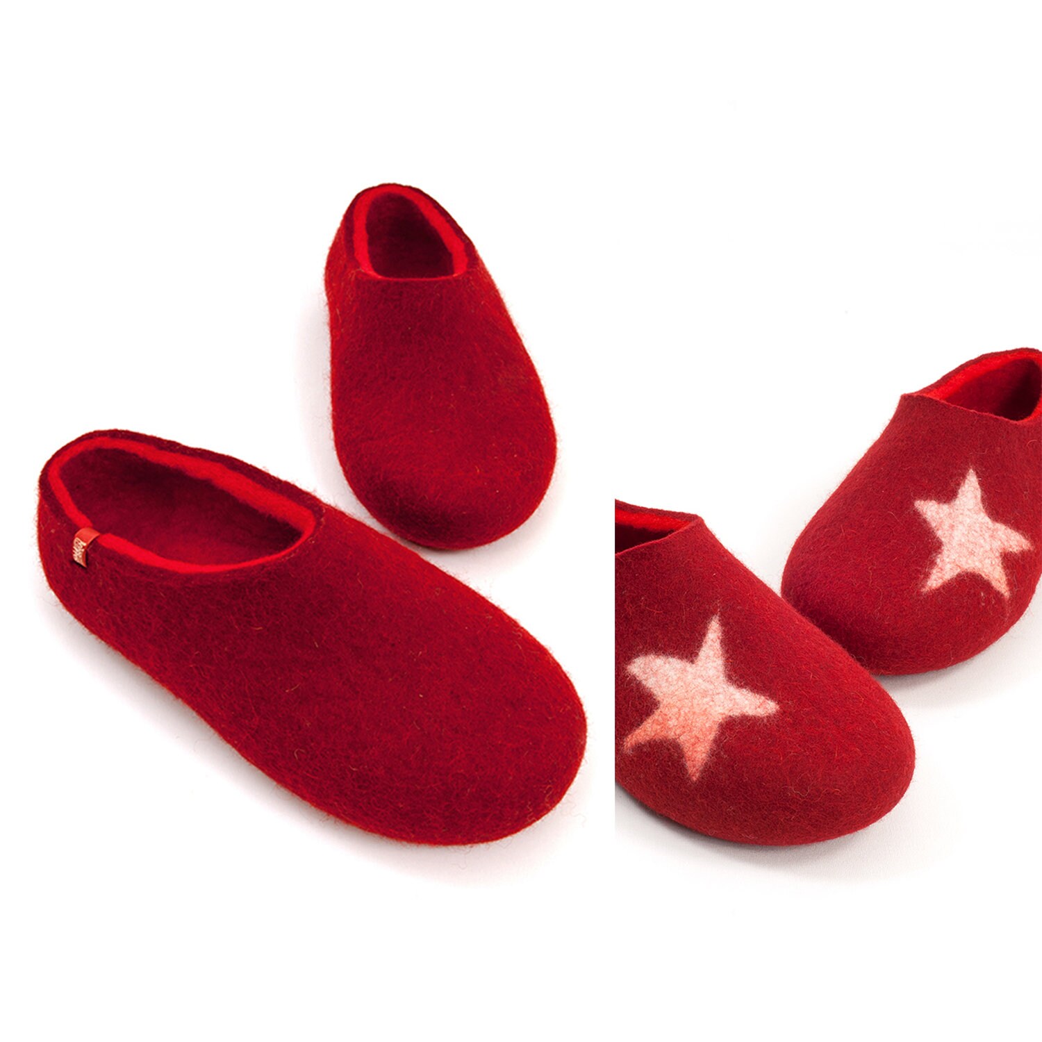 Rote Merino Wolle Hausschuhe Handgemachte Gefilzte Hausschuhe Mit Optionaler Dekoration von Wooppers