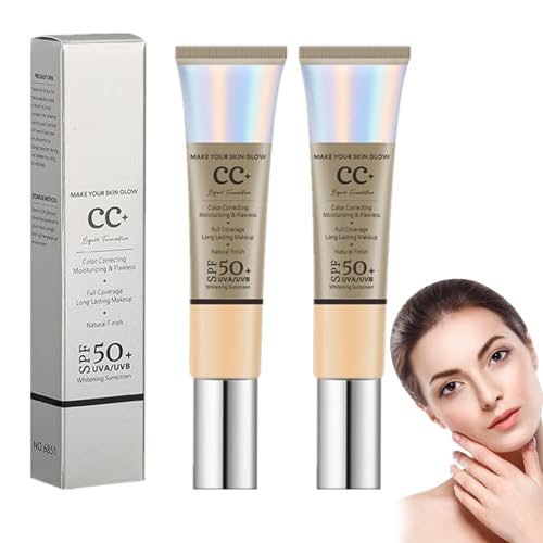 2PC Whitening CC Liquid Foundation, Body Coverage Perfector, for Colour Correction, Full Coverage Foundation with SPF 50+, Even Skin Tone Makeup, Long-Lasting Moisturising Concealer (Natural Colour) von Wootapson