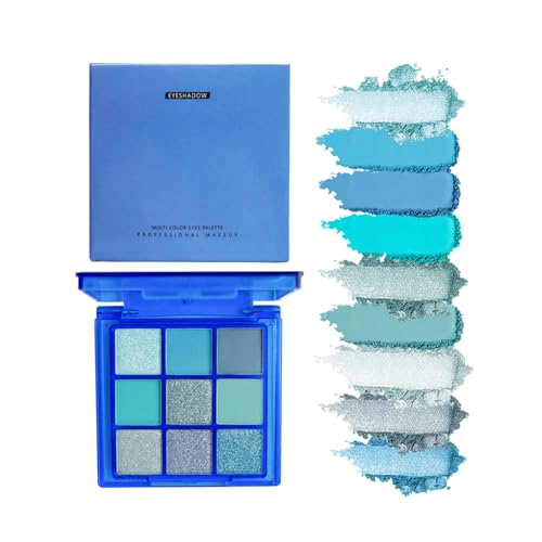 Lazy Eye Blau Lidschatten Palette,Blue Eyeshadow Palette,Lidschatten-Palette In 9 Farben,Make-Up Blau Lidschatten,Blauer Lidschatten,Dunkelblauer Lidschatten Paleta Mit Spiegel,Wasserdicht (Blau) von Wootapson