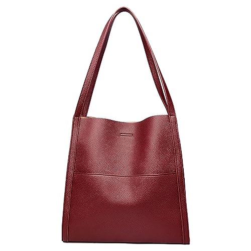 Solid Color Simple Genuine Leather Shoulder Bag, Soft Leather Handbags For Women, Leather Tote Bag For Women (Red) von Wopedally