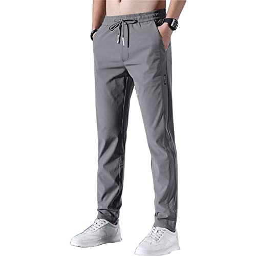 Schnell trocknende Stretch-Hose für Herren, Klassische Business-Hose mit hoher elastischer Taille, Ultra-elastische, leichte, schnell trocknende Jogginghose aus Eisseide mit Tasche. (Dark Gray,2XL) von Wopee