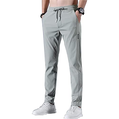 Schnell trocknende Stretch-Hose für Herren, Klassische Business-Hose mit hoher elastischer Taille, Ultra-elastische, leichte, schnell trocknende Jogginghose aus Eisseide mit Tasche. (Green,3XL) von Wopee