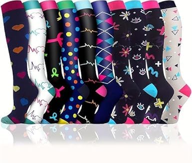 10 Paar Kompressionsstrümpfe Damen Herren Stützstrümpfe Thrombosestrümpfe Kniestrümpfe Kompressionsstrumpf Compression Socks Kompressionsstruempfe Women Flug Sport Socken Reisestrümpfe Mehrfarbig von Woplagyreat