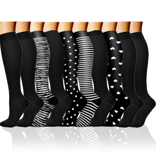 10 Paar Kompressionsstrümpfe Damen Herren Stützstrümpfe Thrombosestrümpfe Kniestrümpfe Kompressionsstrumpf Compression Socks Kompressionsstruempfe Women Flug Sport Socken Reisestrümpfe Reine Farbe von Woplagyreat