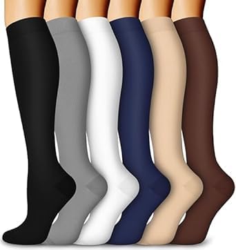 6 Paar Kompressionsstrümpfe Damen Herren Stützstrümpfe Thrombosestrümpfe Kniestrümpfe Kompressionsstrumpf Compression Socks Kompressionsstruempfe Women Flug Sport Reise Socken Schwarz-Gelb von Woplagyreat