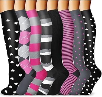 8 Paar Kompressionsstrümpfe Damen Herren Stützstrümpfe Thrombosestrümpfe Kniestrümpfe Kompressionsstrumpf Compression Socks Kompressionsstruempfe Women Flug Sport Reise Socken Reisestrümpfe Rosa von Woplagyreat