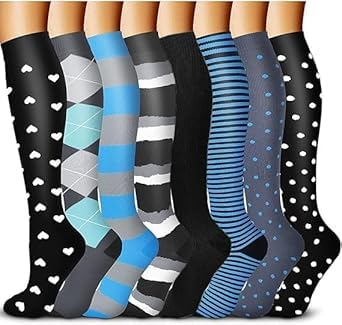 8 Paar Kompressionsstrümpfe Damen Herren Stützstrümpfe Thrombosestrümpfe Kniestrümpfe Kompressionsstrumpf Compression Socks Kompressionsstruempfe Women Flug Sport Reise Socken Reisestrümpfe Blau von Woplagyreat