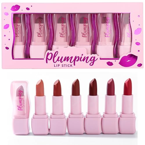 6 Colors Plumping Lipstick Set, Tinted Lip Plumper, Wasserdichter Langlebiger Glanz Feuchtigkeitsspendende Lippen Plumping Extremer Lippenstift, Lip Make-up Geschenk Set für Mädchen und Frauen von Woranb