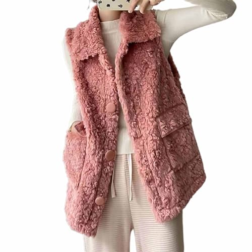 Damen Plüsch Weste Teddy Fleece Jacke Ärmellos Tasche Warme Weste Übergangsweste Fleece Jacke Outdoor Activity Jacke Herbst Winter Jacke mit Taschen Reißverschluss Weste L 38 10-Pink von Woranb