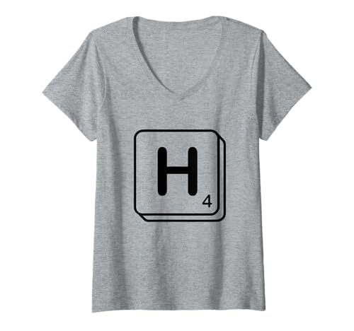 Damen Buchstabe H Wortspiel Fliese T-Shirt mit V-Ausschnitt Damen Buchstabe H Wortspiel Fliese T-Shirt mit V-Ausschnitt von Word Game Tiles Group Costume by J. Walker