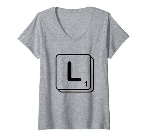 Damen Buchstabe L Wortspiel Fliese T-Shirt mit V-Ausschnitt Damen Buchstabe L Wortspiel Fliese T-Shirt mit V-Ausschnitt von Word Game Tiles Group Costume by J. Walker