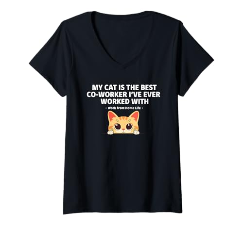 Damen Cat Is The Best Co-Worker I've Ever Worked With WFH Novelty T-Shirt mit V-Ausschnitt Damen Cat Is The Best Co-Worker I've Ever Worked With WFH Novelty T-Shirt mit V-Ausschnitt von Work From Home Vibes