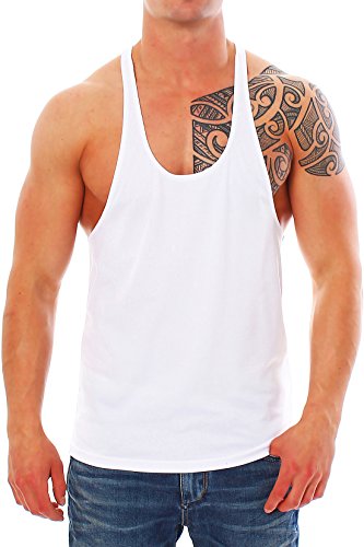 Herren Stringer Bodybuilding Tank Top Muskel Shirt Vest, Größe:L, Farbe:Weiß von Work Hard