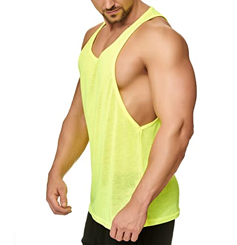 Muscle Shirt Herren Tank Top Achselshirt mit tief geschnittenem Armausschnitt Neon Gelb, Größe:XS von Work Hard