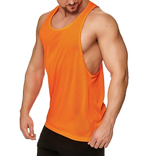 Muscle Shirt Herren Tank Top Achselshirt mit tief geschnittenem Armausschnitt Neon Orange, Größe:S von Work Hard