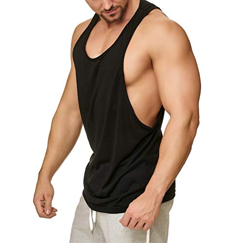 Muscle Shirt Herren Tank Top Achselshirt mit tief geschnittenem Armausschnitt Schwarz, Größe:M von Work Hard