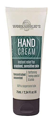 Workaholic's - Handcreme für sehr trockene und rissige Hände, Hand Cream mit Hanföl und Urea, optimale Handpflege für Männer und Frauen, schnell einziehend, 75 ml von Workaholic's care of rough skin