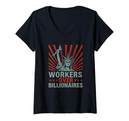 Damen Arbeiter über Milliardäre T-Shirt mit V-Ausschnitt Damen Arbeiter über Milliardäre T-Shirt mit V-Ausschnitt von Workers Over Billionaires Tee