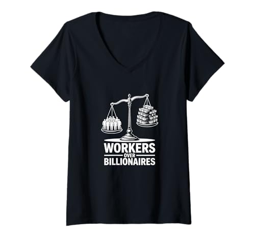 Damen Arbeiter über Milliardäre Gleichheitsskala Grafikdesign T-Shirt mit V-Ausschnitt Damen Arbeiter über Milliardäre Gleichheitsskala Grafikdesign T-Shirt mit V-Ausschnitt von Workers' Rights, Social Justice