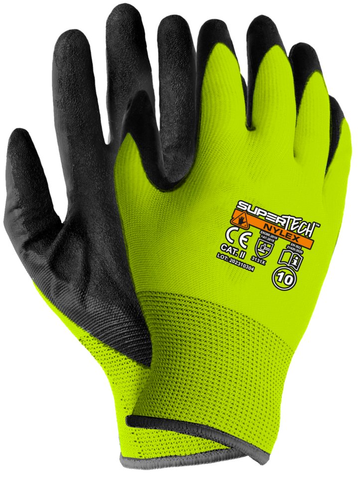 Worklink Arbeitshandschuhe Gelb neon Super Tech Nylex elastische Gummistiefel von Worklink
