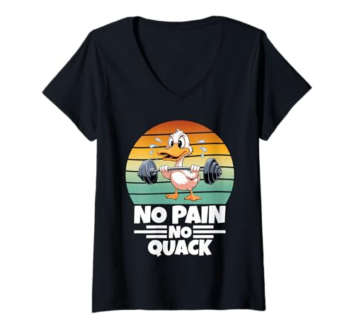 Damen No Pain No Quack Funny Duck Fitness Gym T-Shirt mit V-Ausschnitt Damen No Pain No Quack Funny Duck Fitness Gym T-Shirt mit V-Ausschnitt von Workout Ente lustige Fitness und Fitnessmotivation