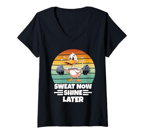 Damen Sweat Now Shine Later Funny Duck Fitness Gym T-Shirt mit V-Ausschnitt Damen Sweat Now Shine Later Funny Duck Fitness Gym T-Shirt mit V-Ausschnitt von Workout Ente lustige Fitness und Fitnessmotivation