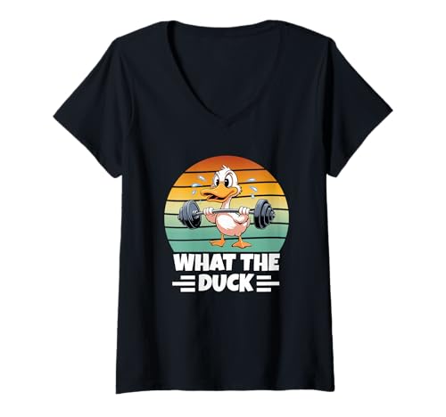 Damen What The Duck Funny Duck Fitness Gym T-Shirt mit V-Ausschnitt Damen What The Duck Funny Duck Fitness Gym T-Shirt mit V-Ausschnitt von Workout Ente lustige Fitness und Fitnessmotivation