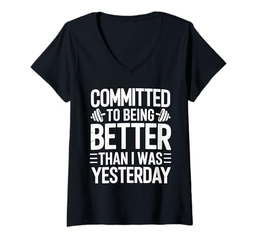 Damen Verpflichtet zu einer besseren Trainingsmotivation T-Shirt mit V-Ausschnitt von Workout Mindset Apparel