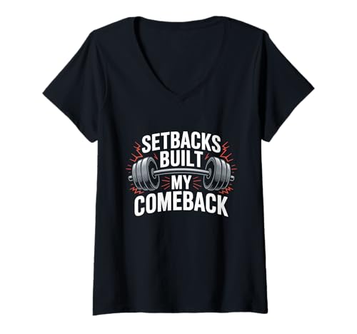 Damen Comeback Fitness Recovery Gym Motivation Gewichtheben Geschenk T-Shirt mit V-Ausschnitt Damen Comeback Fitness Recovery Gym Motivation Gewichtheben Geschenk T-Shirt mit V-Ausschnitt von Workout Resilience Athletic Bounce Back Fitness