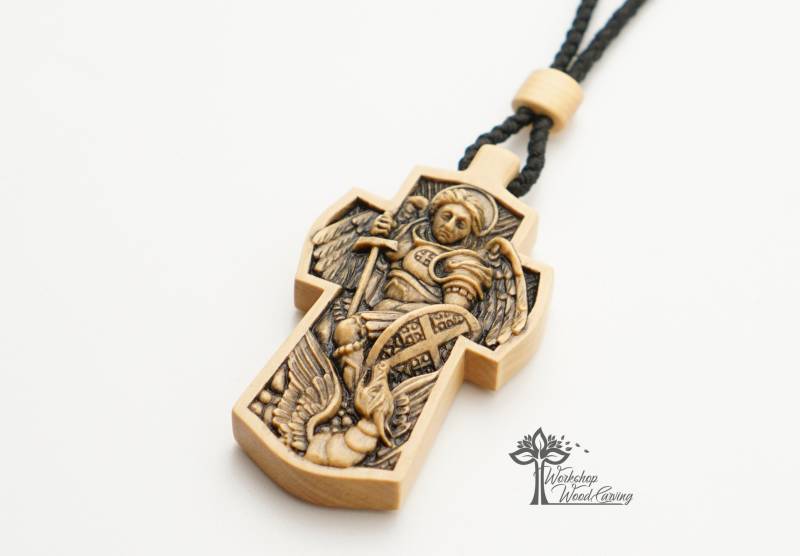 Kreuz Erzengel Michael Geschnitzt Aus Buchsbaum Christian Gift Kreuz Erzengel Michael Geschnitzt Aus Buchsbaum Christian Gift von WorkshopWoodCarving