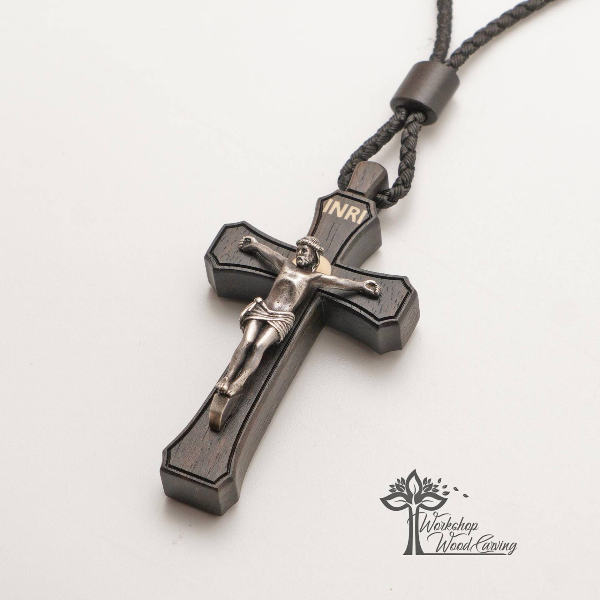 sterling Silber Kruzifix Halskette Ebenholz & Buchsbaum Inlay, Christlicher Schmuck sterling Silber Kruzifix Halskette Ebenholz & Buchsbaum Inlay, Christlicher Schmuck von WorkshopWoodCarving