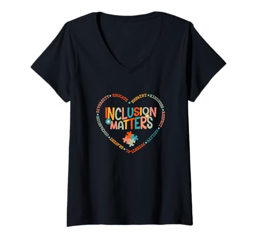 Damen Inklusion Matters Autismus-Bewusstsein T-Shirt mit V-Ausschnitt Damen Inklusion Matters Autismus-Bewusstsein T-Shirt mit V-Ausschnitt von World Autism Awareness Spectrum Apparel Co.