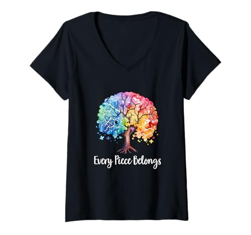 Damen Jedes Stück gehört Autism Tree Autism Awareness T-Shirt mit V-Ausschnitt Damen Jedes Stück gehört Autism Tree Autism Awareness T-Shirt mit V-Ausschnitt von World Autism Awareness Spectrum Apparel Co.