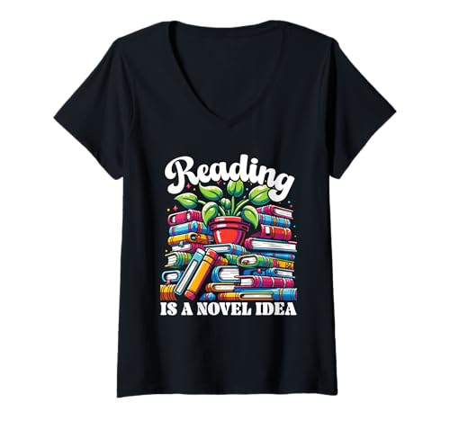 Damen Book Lover Bookworm Books and Reading Welttag des Buches T-Shirt mit V-Ausschnitt von World Book Day Book Lover Bookworm