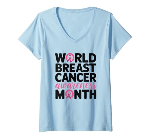 Damen Gestaltung des Welt-Monats zur Aufklärung über Brustkrebs T-Shirt mit V-Ausschnitt von World Breast Cancer Awareness Movement