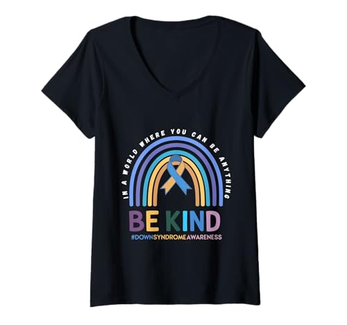 Damen Welttag des Down-Syndroms 2024 Seien Sie nett: Bewusstsein für das Down-Syndrom T-Shirt mit V-Ausschnitt von World Down Syndrome