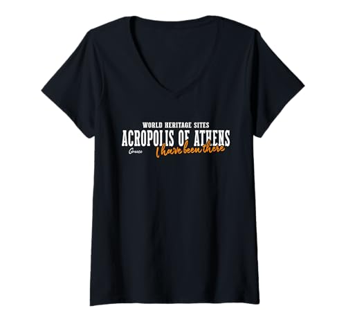 Damen Akropolis von Athen, Welterbe Griechenland, Souvenir T-Shirt mit V-Ausschnitt von World Heritage Sites Acropolis Greece Souvenirs