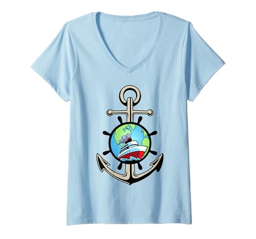 Damen Proud Ship Seaman Captain Husband Daddy Anchor Print Grafik T-Shirt mit V-Ausschnitt Damen Proud Ship Seaman Captain Husband Daddy Anchor Print Grafik T-Shirt mit V-Ausschnitt von World Maritime Day Nat'l Maritime Day Captain Papa