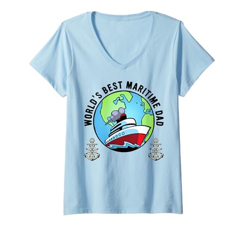 Damen World Best Maritim Dad Papa Schiff Sailor Captain Husband Son T-Shirt mit V-Ausschnitt Damen World Best Maritim Dad Papa Schiff Sailor Captain Husband Son T-Shirt mit V-Ausschnitt von World Maritime Day Nat'l Maritime Day Captain Papa