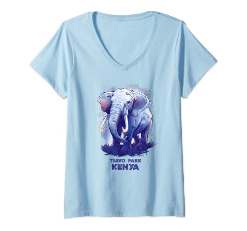Damen Tsavo Park, Kenia Safari National Park Game Reserve T-Shirt mit V-Ausschnitt Damen Tsavo Park, Kenia Safari National Park Game Reserve T-Shirt mit V-Ausschnitt von World National Park Wildlife Preserve