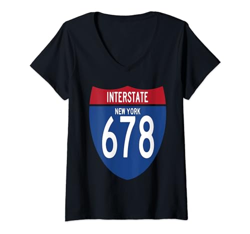 Damen Interstate 678 Schild I-678 Highway New York Queens T-Shirt mit V-Ausschnitt von World Of Signs