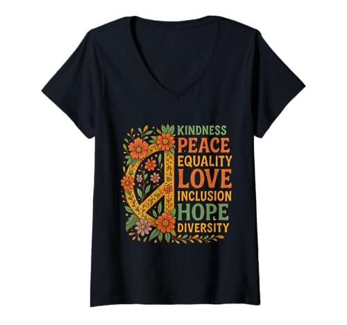 Damen Freundlichkeit Frieden Gleichheit Liebe Inklusion Hoffnung Vielfalt Soziale T-Shirt mit V-Ausschnitt Damen Freundlichkeit Frieden Gleichheit Liebe Inklusion Hoffnung Vielfalt Soziale T-Shirt mit V-Ausschnitt von World Peace Supporter Human Rights Women Men Tee