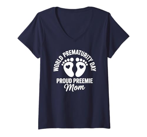 Damen Frühgeborenheitsbewusstsein Stolze Frühchenmutter T-Shirt mit V-Ausschnitt Damen Frühgeborenheitsbewusstsein Stolze Frühchenmutter T-Shirt mit V-Ausschnitt von World Prematurity Day NICU Mom
