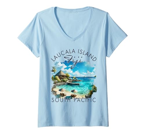 Damen Laucala Island Fidschi Südpazifik Reise Sommerurlaub T-Shirt mit V-Ausschnitt Damen Laucala Island Fidschi Südpazifik Reise Sommerurlaub T-Shirt mit V-Ausschnitt von World Traveler Adventure Souvenir Outfit