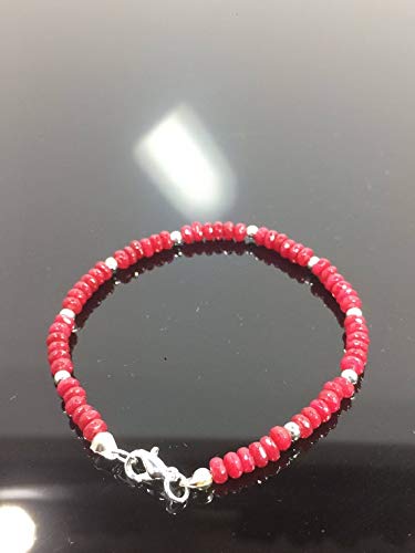 925 sterling Silver Bridesmaid Jewelry Silver Helling 4-5mm Stracking Red Ruby Bracelet Rondelle, Faceted 7" for mens, womens, gf, bf & Adult. von World Wide Gems