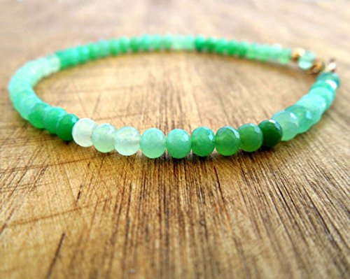 World Wide Gems 24k Gold Plated 3-4 mm Stracking Green Chrysoprase Bracelet Rondelle, Faceted 7" for Mens, Womens, GF, BF, Adults. von World Wide Gems